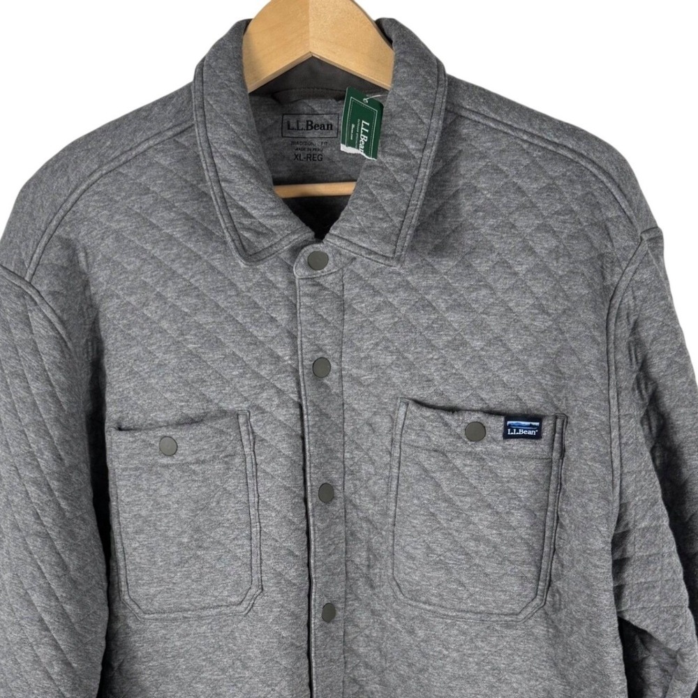LL Bean Mens Quilted Sweatshirt Shirt Jacket Grey XL-REG 511524 New